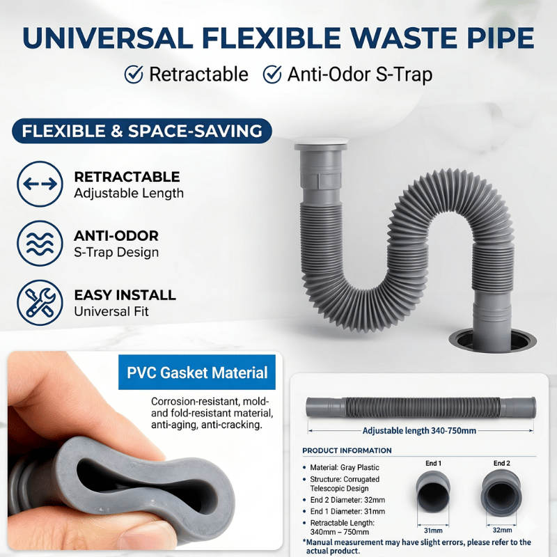 Flexible Hose Braided - Universal Flexible Expandable Sink Drain Pipe,
