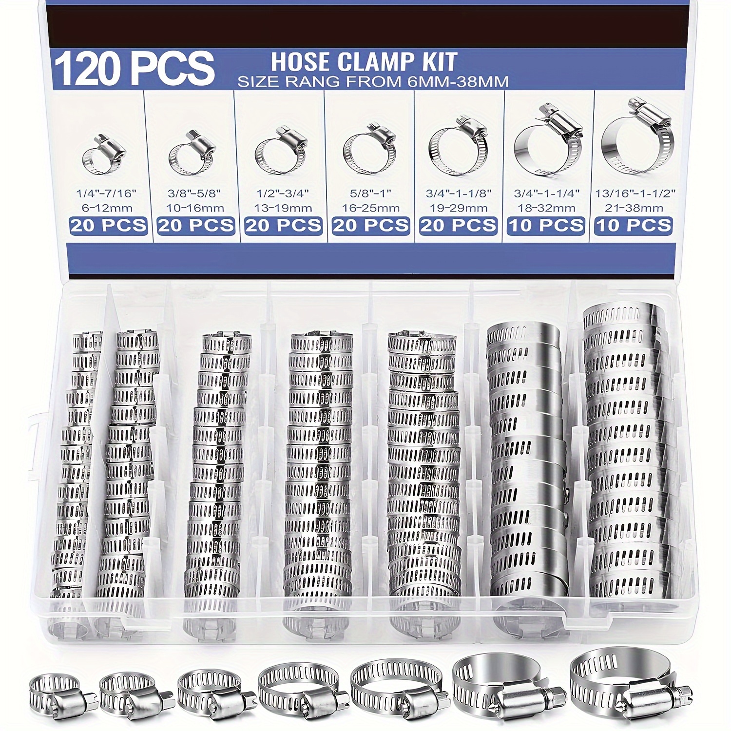 Drain Pipe Clip - 60/120pcs Stainless Steel Hose Clamp Kit