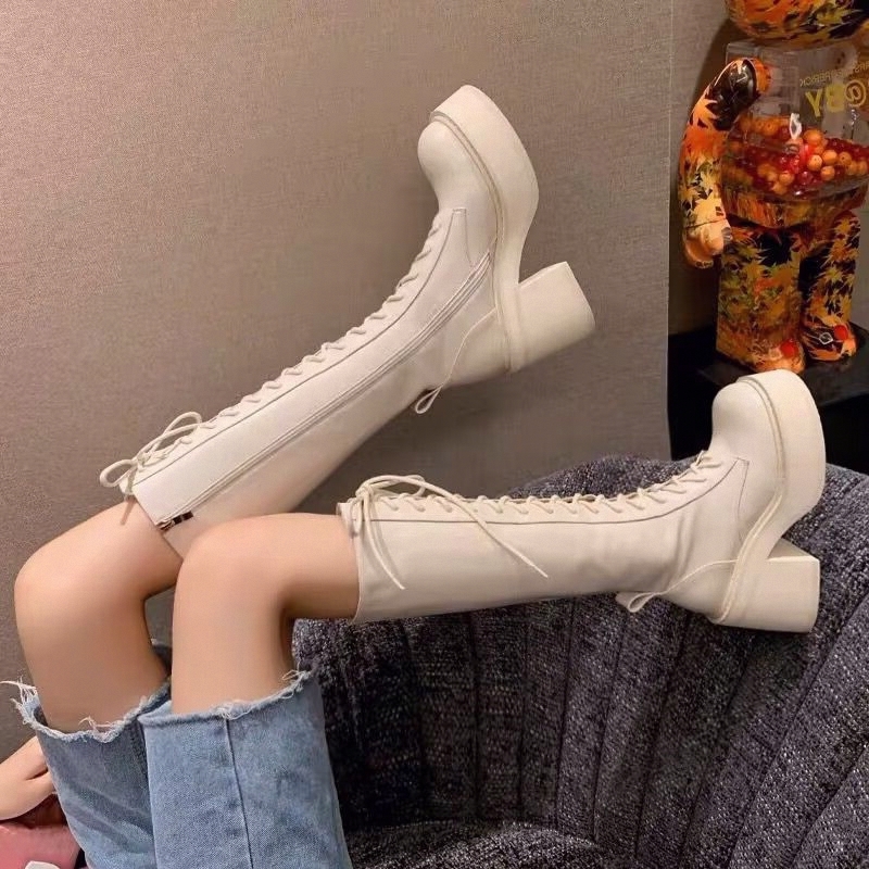 White  Boots Thick Bottom High - Pipe Bending Spring 리뷰 및 가격